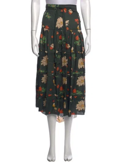 Pre-owned The Great Floral Print Midi Length Skirt In Green