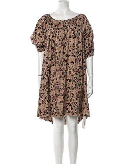Pre-owned The Great Floral Print Mini Dress In Brown