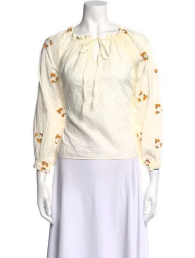 Pre-owned The Great Floral Print Tie Neck Blouse In Neutrals