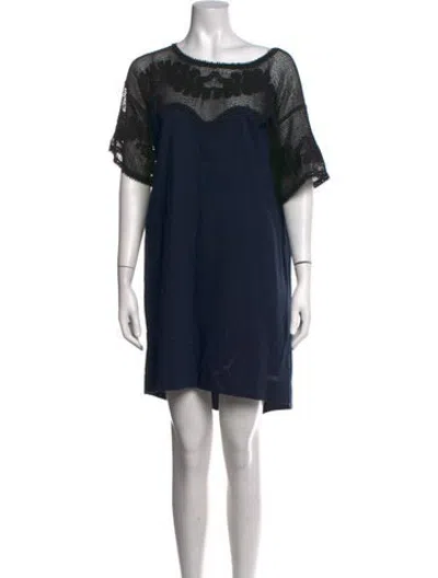 Pre-owned The Great Lace Pattern Mini Dress In Blue
