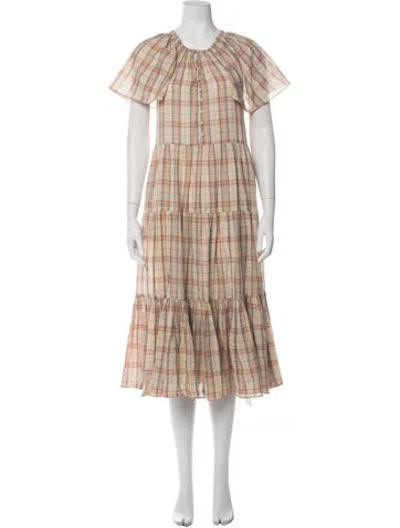 Pre-owned The Great Plaid Print Long Dress In Neutrals