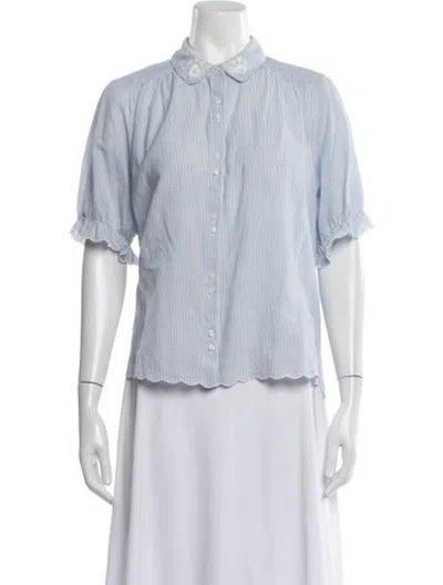 Pre-owned The Great Striped Short Sleeve Blouse In Blue