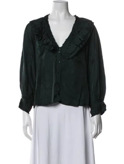 Pre-owned The Great V-neck Long Sleeve Blouse In Black