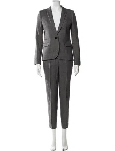 Pre-owned The Kooples Wool Plaid Print Pantsuit In Grey