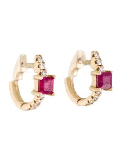Pre-owned The Last Line 14k Ruby & Diamond Huggie Hoops In Multicolor