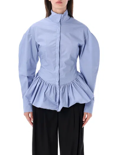 The Latest High Neck Peplum Blouse In Turquoise