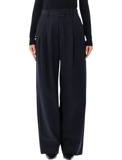 The Latest High-waisted Pleated Wide-leg Trousers In Blu