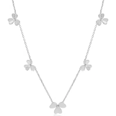 The Lovery Clover Petal Cz Station Necklace In Sterling Silver