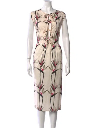 Pre-owned The Lulo Project Floral Print Midi Length Dress In Neutrals