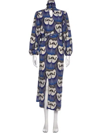 Pre-owned The Lulo Project Printed Long Dress In Blue