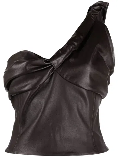 The Mannei Colmar Twisted Leather Top In Brown