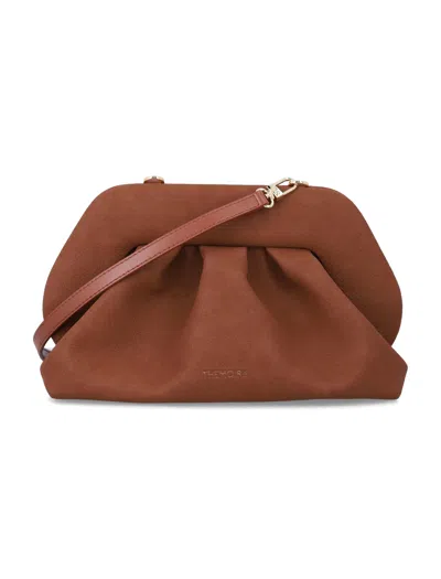 The Moire The Moirè Themoirè Bios Nubuck-effect Mini Gathered Clutch With Removable Shoulder Strap In Marrone
