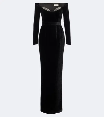 The New Arrivals Ilkyaz Ozel Farah Embellished Velvet Bustier Gown In Black