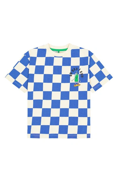 The New Kids' Checkerboard Organic Cotton Graphic T-shirt In Royal Blue