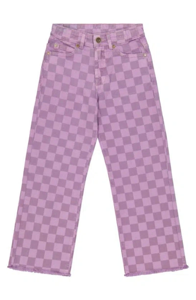 The New Kids' Jania Checker Stretch Organic Cotton Wide Leg Jeans In Light Purple
