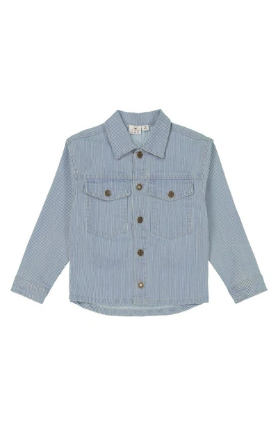 The New Kids' Jesse Stripe Button-up Cotton Shirt In Blue/ Off White