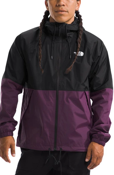 The North Face Antora Waterproof Hooded Rain Jacket In Black/ Black Currant Purple