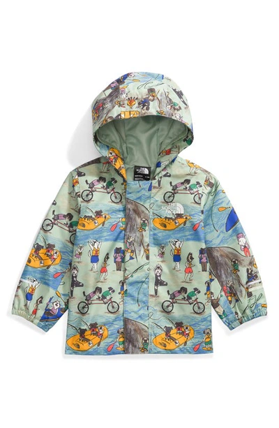 The North Face Babies' Antora Waterproof Recycled Polyester Rain Jacket In Misty Sage Tnf Design Dogs