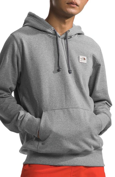 The North Face Heritage Patch Recycled Cotton Blend Hoodie In Tnf Medium Grey Heather/ White