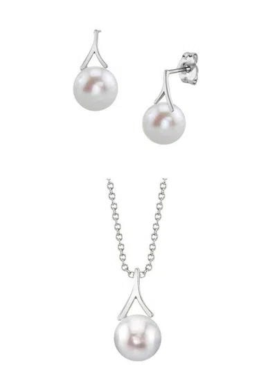 The Pearl Source 14k Akoya Pearl Lindsey Pendant & Earring Set In White Gold