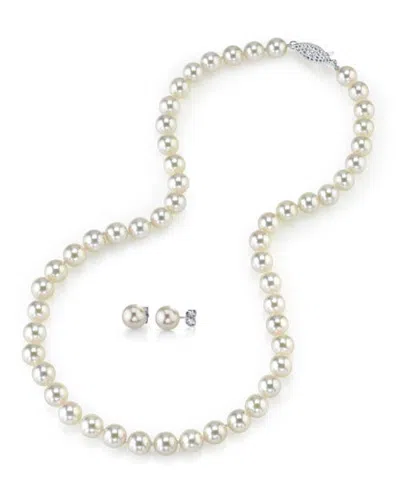 The Pearl Source 8.5-9.0mm Japanese White Akoya Pearl Necklace & Earrings In White Gold