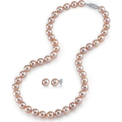 The Pearl Source 8.5-9.5mm Pink Freshwater Pearl Necklace & Earrings In Pink Pearls