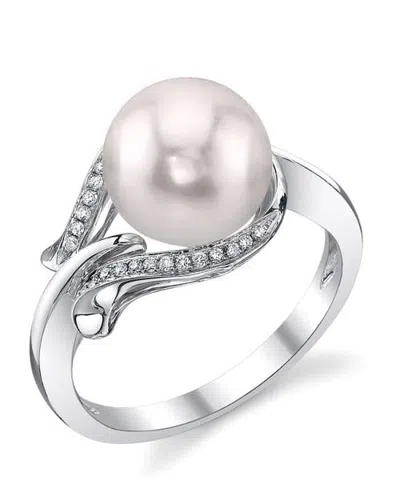 The Pearl Source Akoya Pearl & Diamond Willow Ring In White Gold