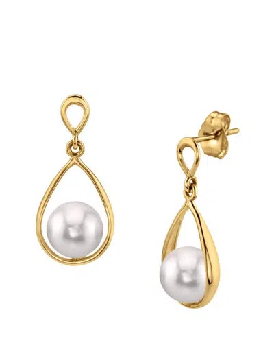 The Pearl Source Japanese Akoya Pearl Jess Earrings In Yellow Gold