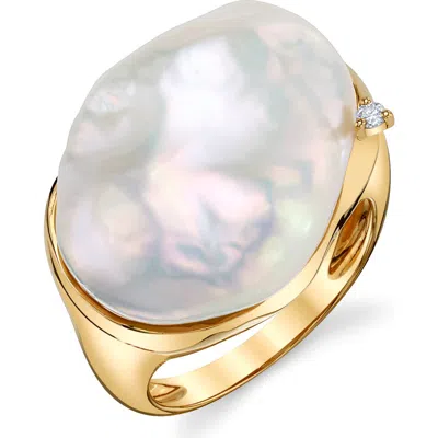 The Pearl Source White Freshwater Baroque Pearl Isla Ring In Yellow Gold Fill