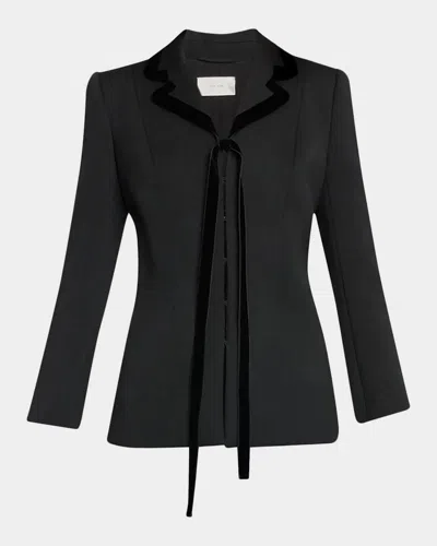 The Row Celinde Velvet-trim Stretch Wool Single-breasted Jacket In Black