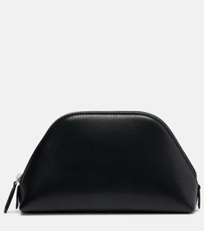 The Row Devon Mini Leather Clutch In Black