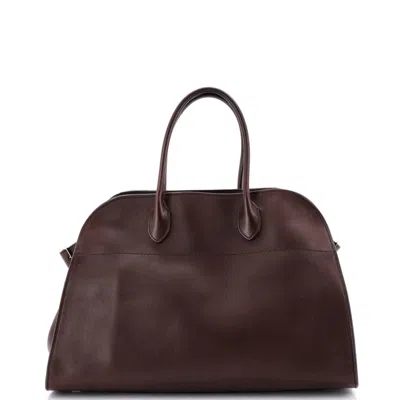 The Row E/w Margaux Tote Leather 17 In Brown