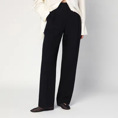 The Row Lilas Trousers In Black Wool And Linen