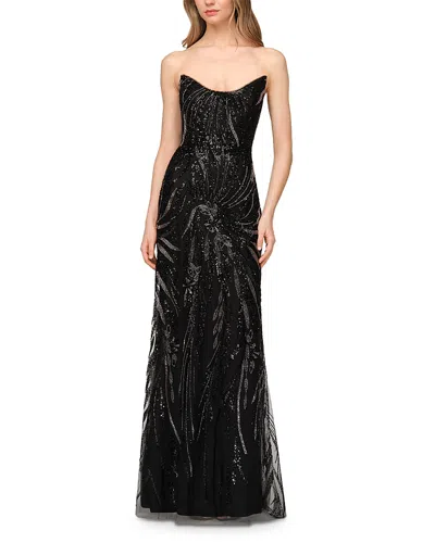 Theia Clarissa Beaded Strapless Gown In Black