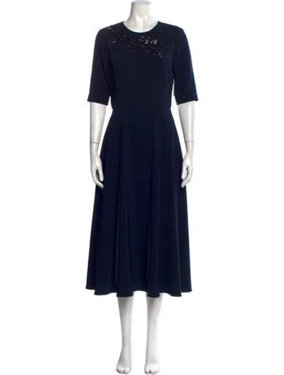 Pre-owned Theia Floral Print Midi Length Dress W/ Tags In Blue