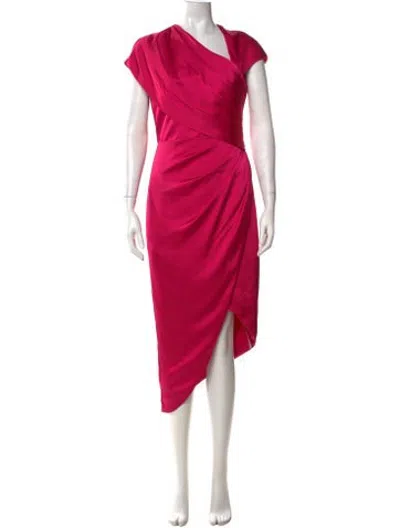 Pre-owned Theia One-shoulder Midi Length Dress In Pink