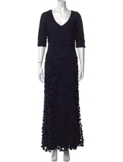 Pre-owned Theia Patterned Long Dress In Blue