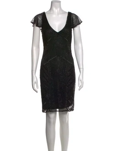 Pre-owned Theia Printed Mini Dress In Black