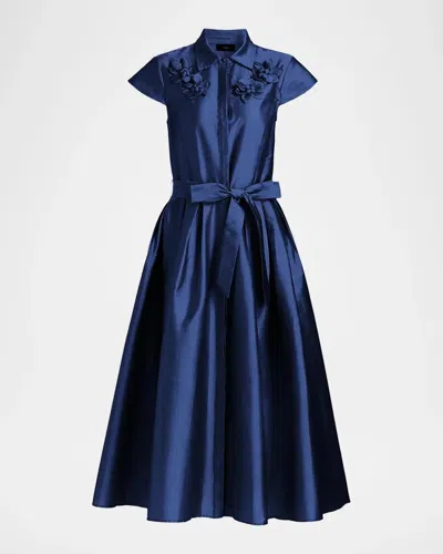 Theia Vada Taffeta Shirtdress In Blue