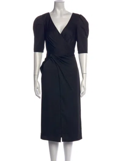 Pre-owned Theia V-neck Midi Length Dress In Blue