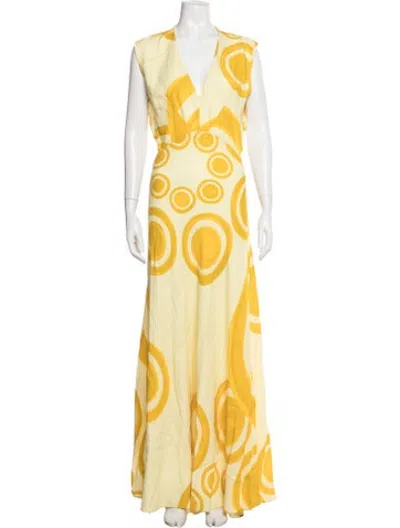 Pre-owned Themis Z Printed Long Dress In Yellow