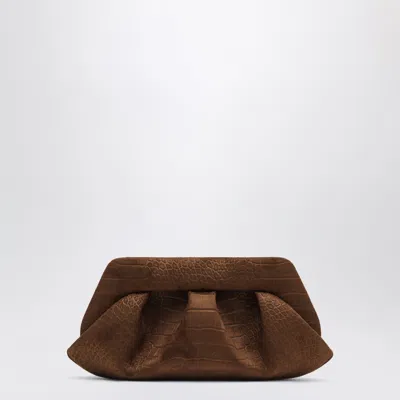 Themoire' Brown Croc-effect Mini Baguette Shoulder Bag With Ruched Detail