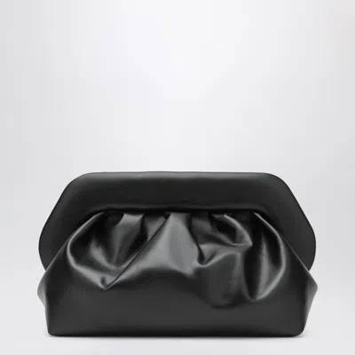Themoire' Large Black Bios Pouch In Faux Leather With Pleated Front & Removable Strap