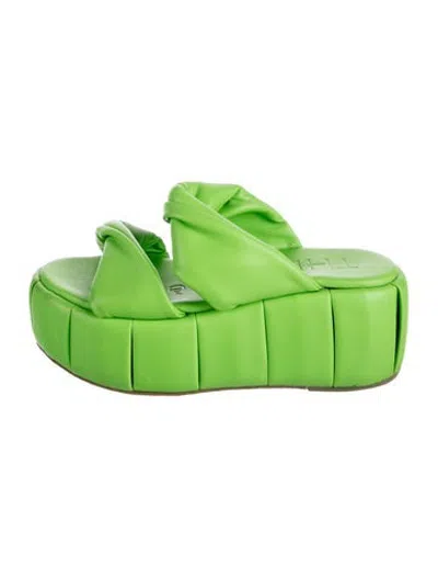 Pre-owned Themoirè Leather Slides In Green