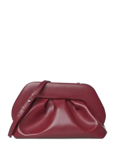 Themoirè Medium Bios Ruched Clutch Bag In Burgundy