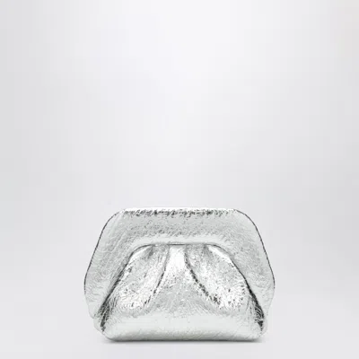Themoire' Mini Silver Bios Pouch In Metallic Crinkled Faux Leather