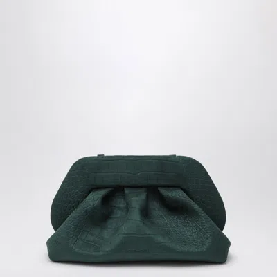 Themoire' Pine Green Mini Bios Pouch With Crocodile-effect Faux Leather & Pleated Front