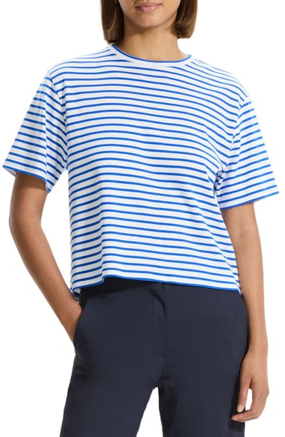 Theory Boxy Stripe Supima® Cotton T-shirt In Wave Multi