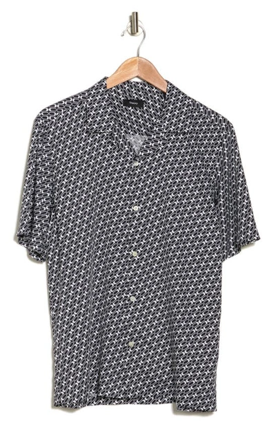 Theory Irving Geo Camp Shirt In Baltic/ White