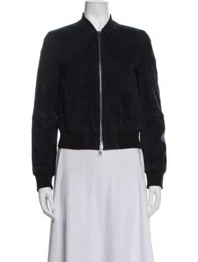 Pre-owned Theory Lamb Leather Bomber Jacket In Blue